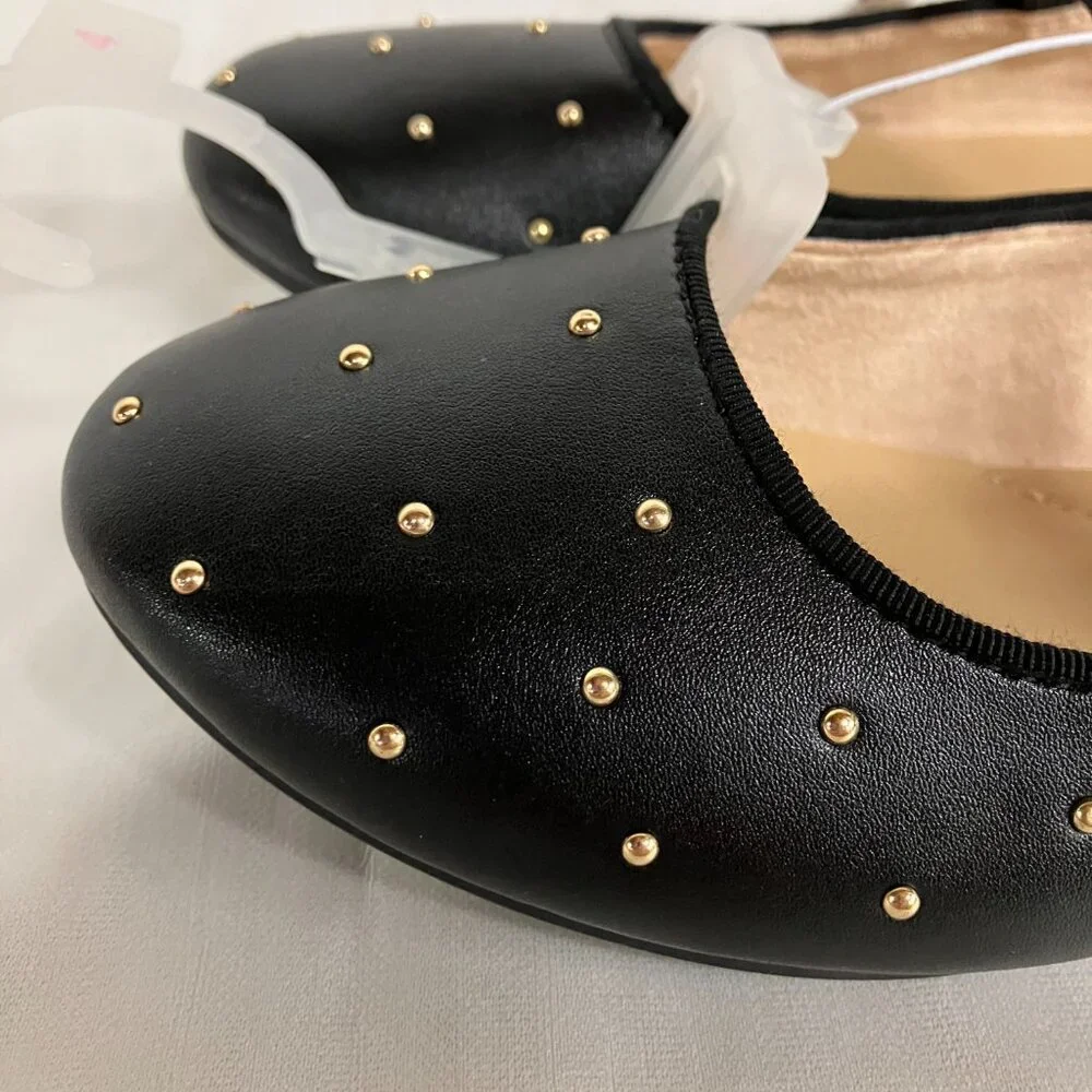 NWT Cat & Jack Kids' 4 Black Jo Slip-On Ballet Flats Embellished Buckle